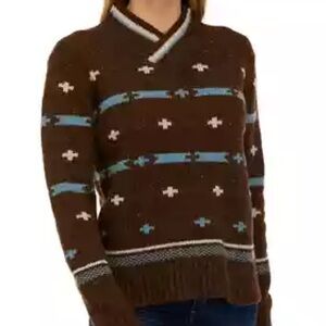 Pendleton Women’s Hallie Graphic Merino Sweater Size X-Small Brown Multi Donegal